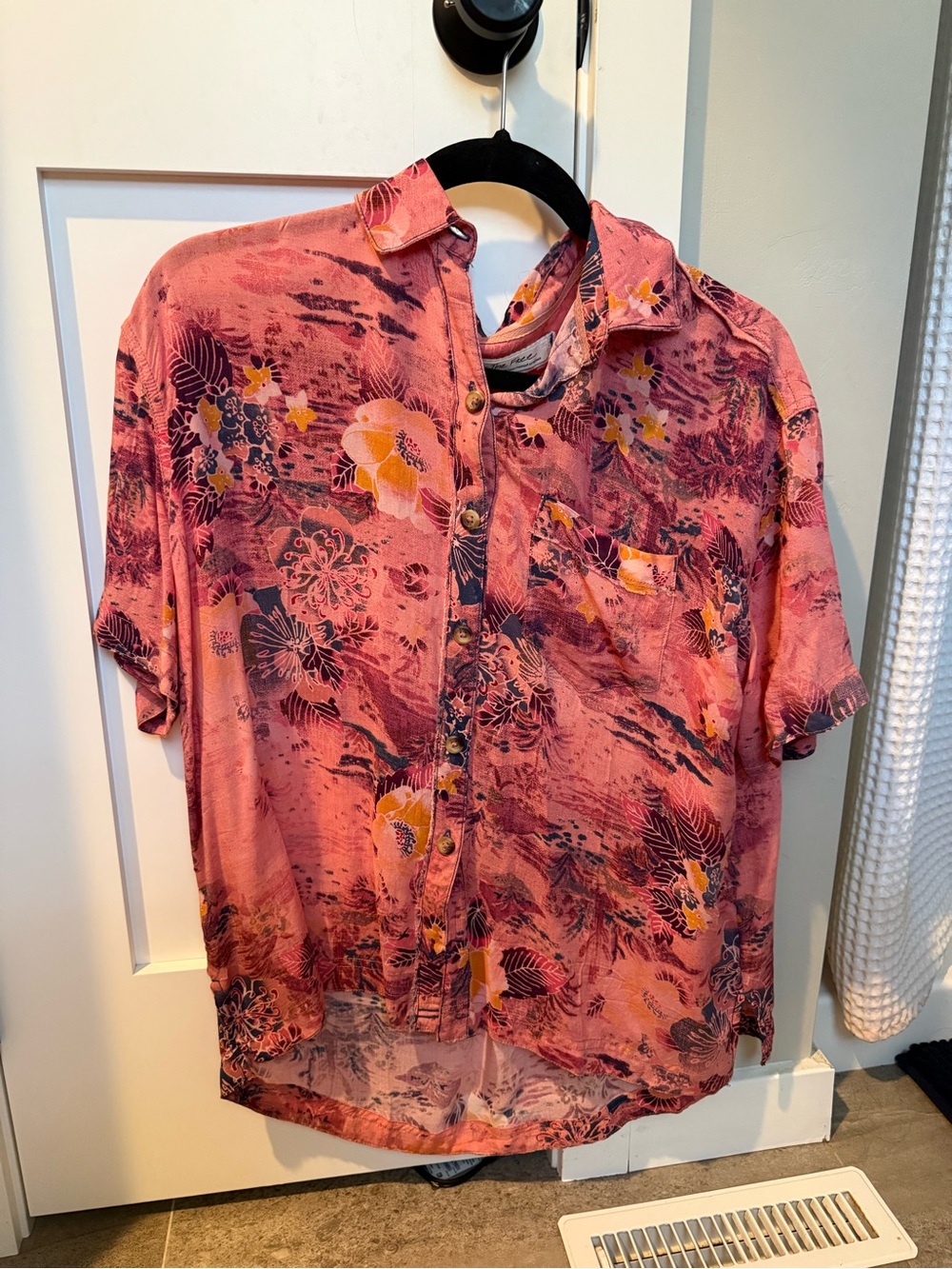 We The Free Rose-Pink Tropical Button-Up Floral Blouse